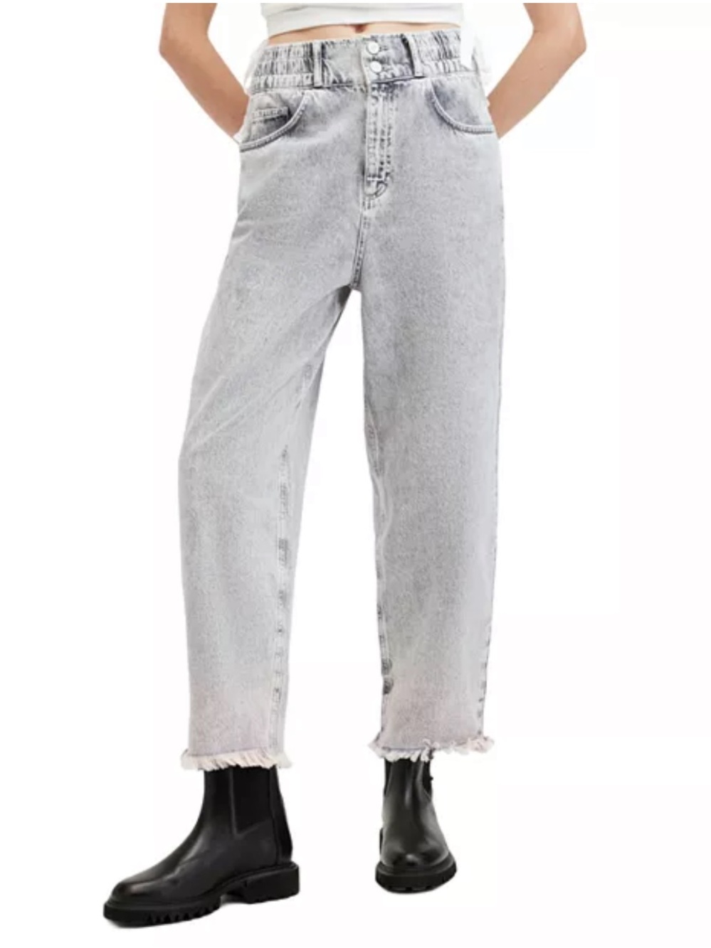 All Saints Gray Hailey Fray Tapered Barrel  Jeans